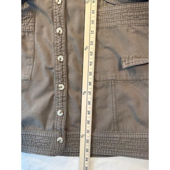 Anthropologie Brown Button Utility Dress Cargo Shirt Denim Sleeveless 6 Tie - Picture 12 of 13